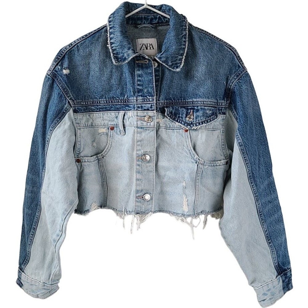 Zara Patchwork Denim Cropped Jacket - image 5